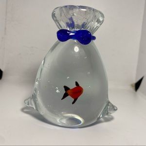 Murano Goldfish In A Bag Art Glass Sculpture